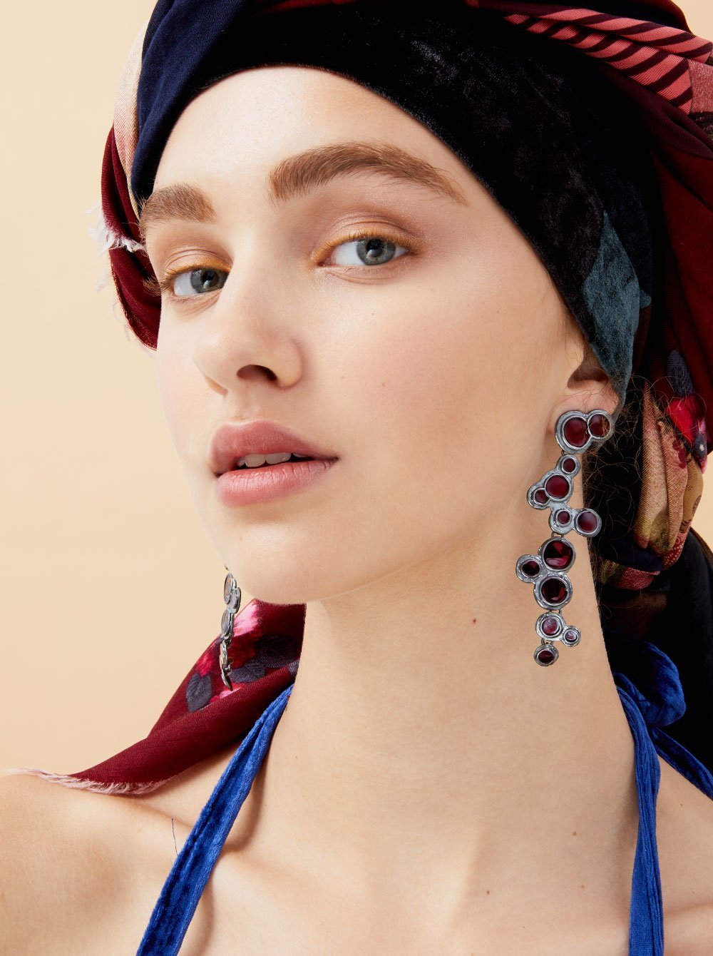 Bubble Earrings in Oxidized Silver with Cherry Enamel