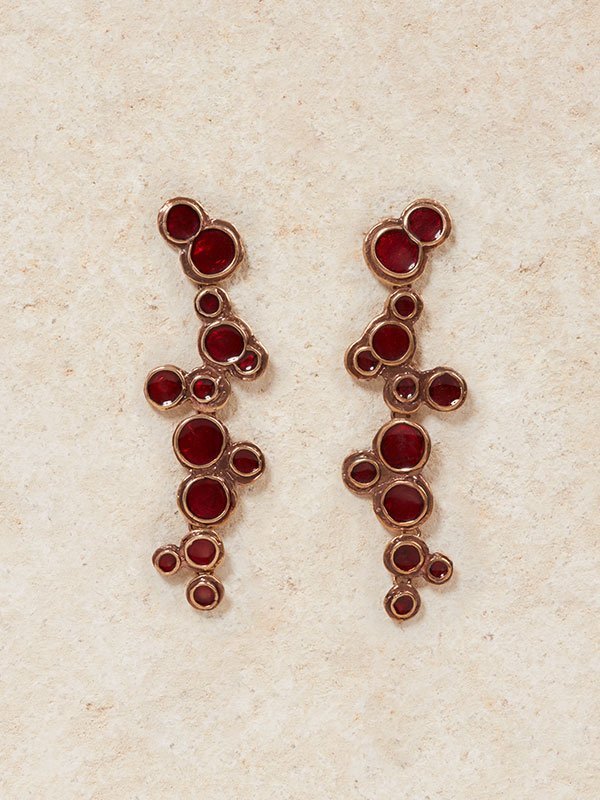 Bubble Earrings in Bronze with Cherry Enamel