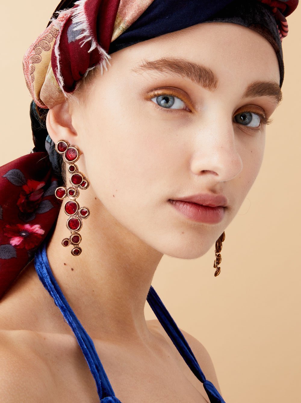 Bubble Earrings in Bronze with Cherry Enamel