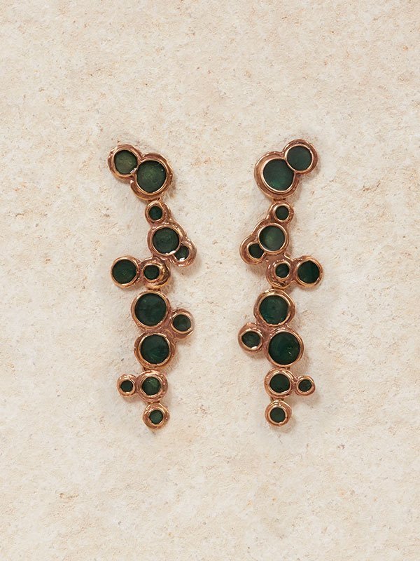 Bubble Earrings in Bronze with Green  Enamel