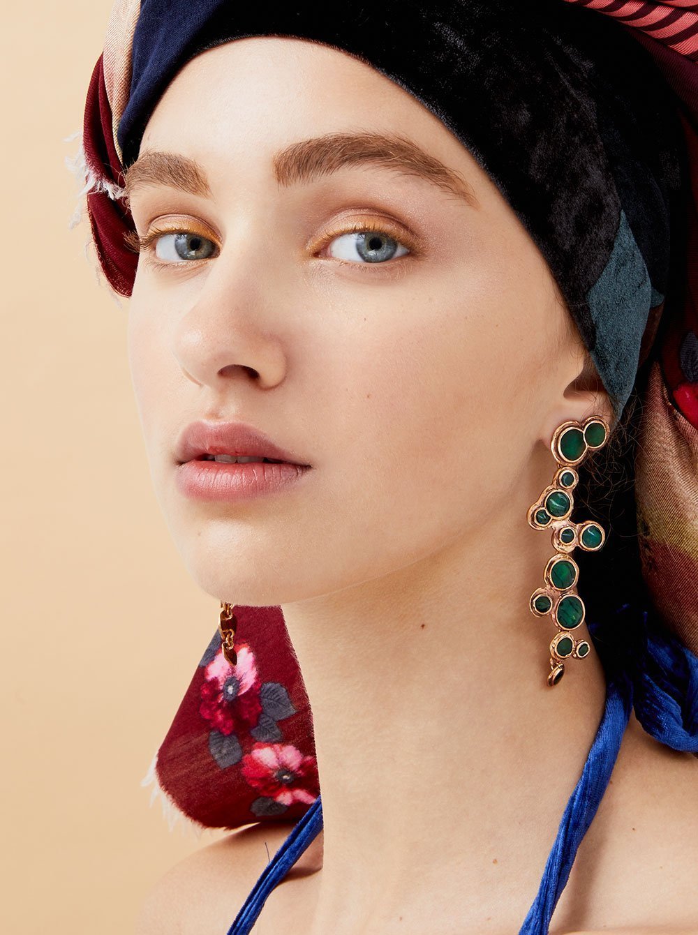 Bubble Earrings in Bronze with Green  Enamel