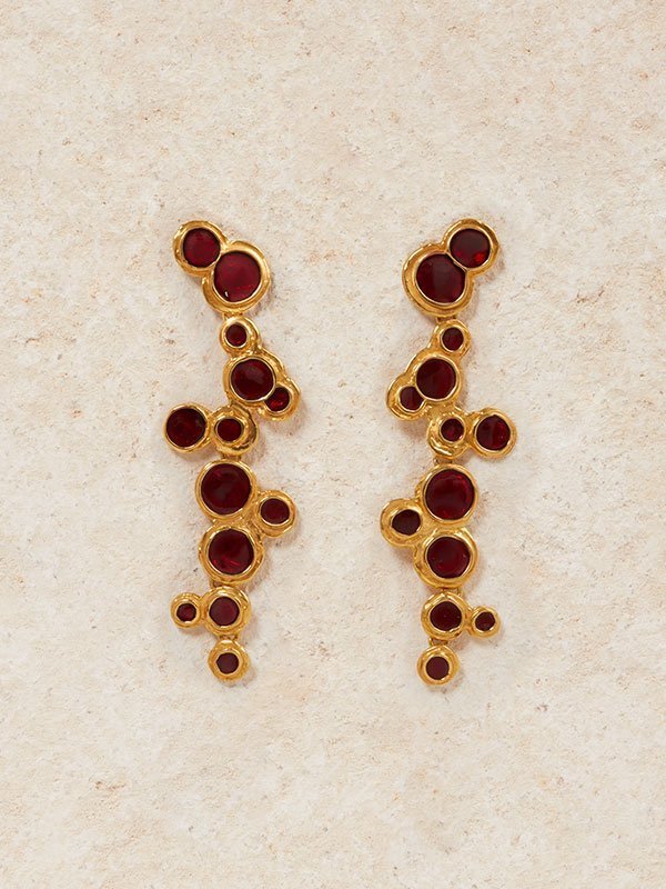 Bubble Earrings in Plated Gold with Cherry Enamel