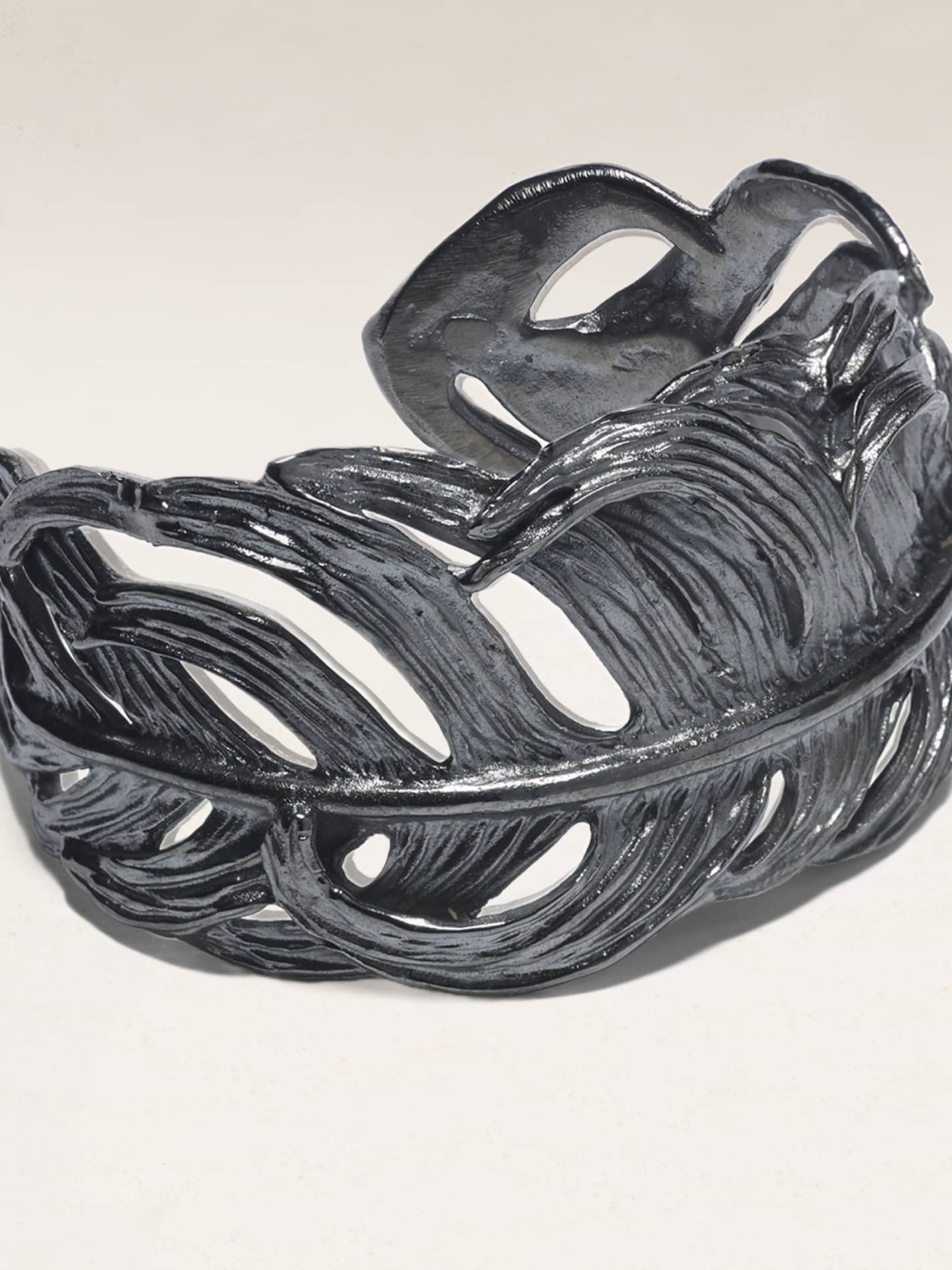 Feather Cuff Plated in Oxidized SIlver