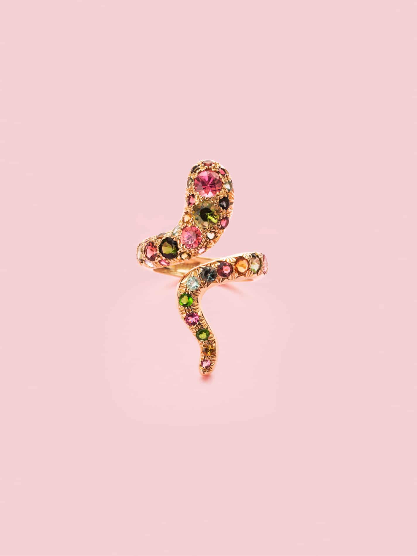 Snake Ring in Yellow Gold with Tourmaline semi-precious Stones
