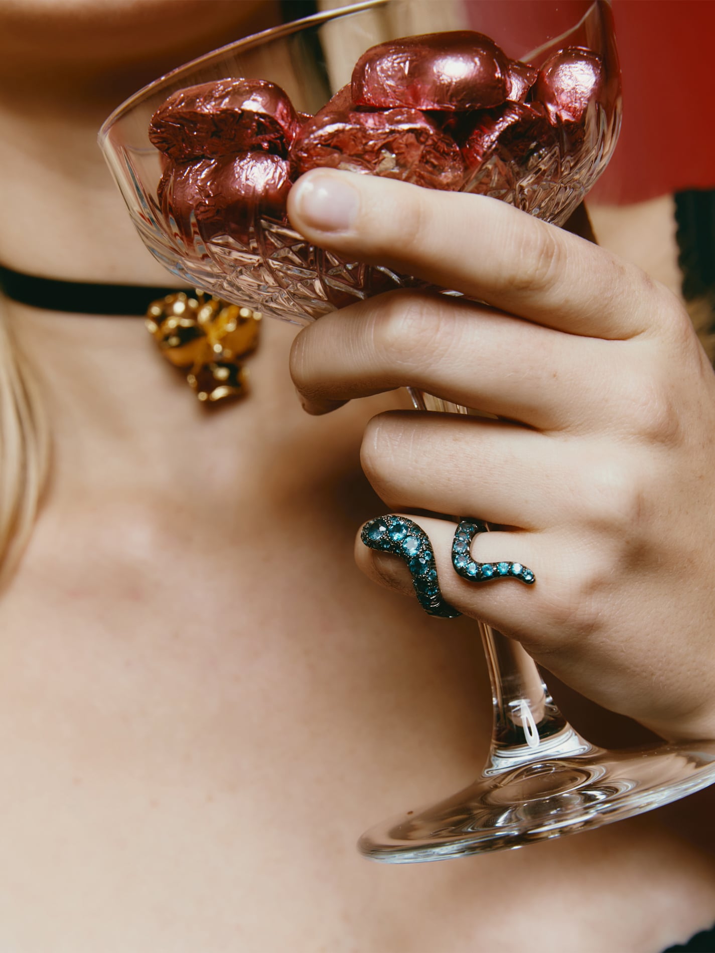 Snake Ring in White Gold with Topaz semi-precious Stones